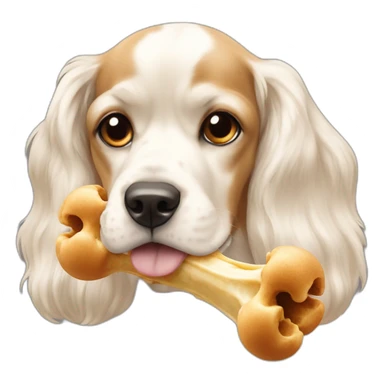American cocker beige and white eating a bone sticker