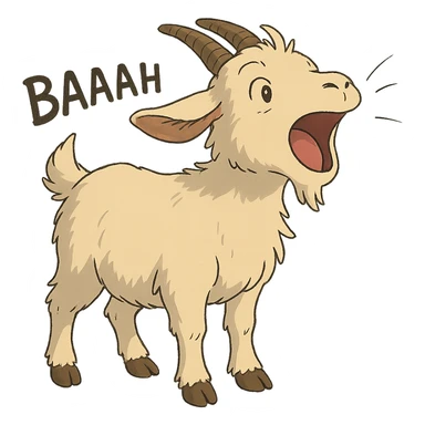 ghibli style goat with mouth open saying 'baaah' (text included) sticker