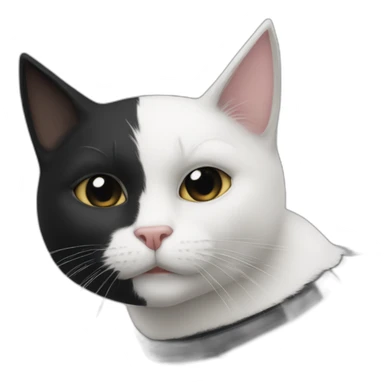 White and black cat wearing a full face black batman mask sticker