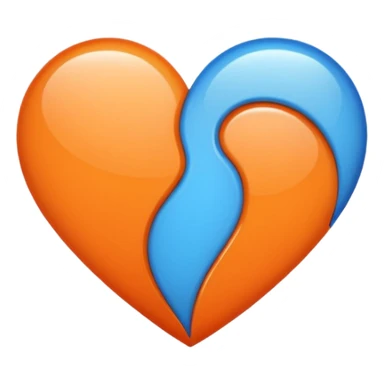 Half blue half orange heart split vertically sticker