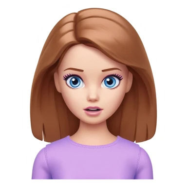 Barbie girl Chestnut Shoulder-length hair and blue eyes is In pale purple clothes a Feels terrified sticker