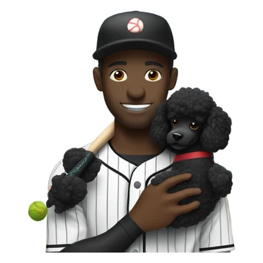 black poodle with baseball player sticker