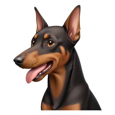 cinematic-cute-yawning-doberman-portrait-emoji,-head-tilted-slightly-with-a-dramatic,-wide-open-yawn,-revealing-a-sleek black and brown fur-with-a-subtle-shimmer,-floppy-ears-slightly-drooping,-round-brown-eyes-barely-open-in-drowsy sticker