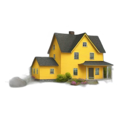 Yellow house next to mountain lake sticker