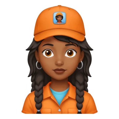 Black girl with mullet and a cap on in an orange shirt  sticker