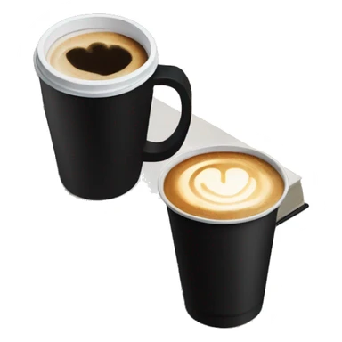 Black paper cup of coffee on the table and a black book sticker