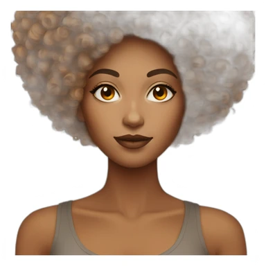 Light mixed-skinned woman natural makeup with an Afro orange  sticker
