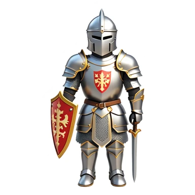 Clash of Clans aesthetic: Cinematic heroic Armored Knight Hero Emoji, rendered in a 3D vector-style similar to standard emojis with minimal shading and bold, simplified shapes. A compact, isometric warrior clad in gleaming plate armor with intricate heraldic details, softly glowing with a chivalrous medieval charm. Simplified yet unmistakably iconic, highly detailed and consistent, glowing with a soft radiant shine and high polish. Stylized with a touch of noble valor and a soft glowing outline, wearing a full face helm so that no face is visible with only eyes visible, capturing the essence of a gallant knight ready for honorable battle with a friendly, playful manner! sticker