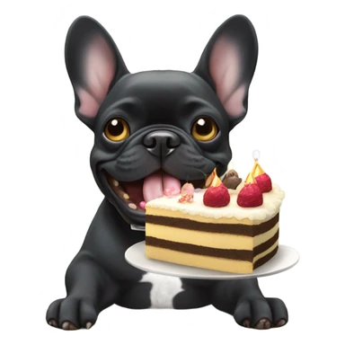 birthday of a black french bulldog eating cake sticker