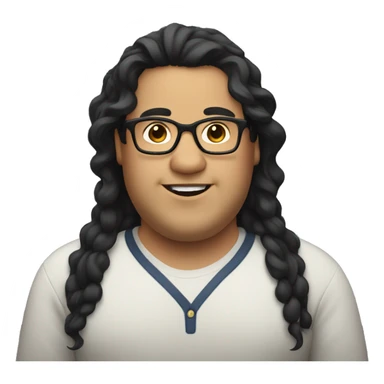 chubby man with glasses and long black curly hair no mustache sticker