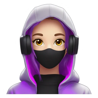 Russian student in the black hoody with violet letters "OMG" on it, wearing vr headset. Cyberpunk style. Violet neon. sticker