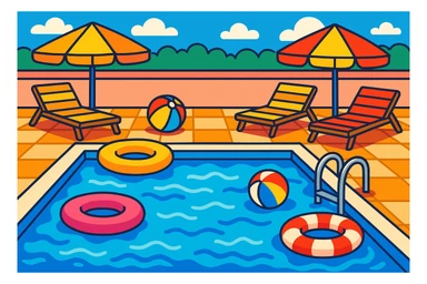swimming pool, vibrant cartoon style sticker