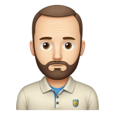Gender: Male Hair: Receding hairline compensated by beard Face: Caffeine-twitching left eye Clothes: Wrinkled polo ("RPA Evangelist") Action: Debugging Python scripts for robotic workflows sticker