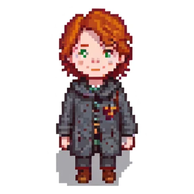 pixel art style Ron Weasley character with red hair and freckles sticker