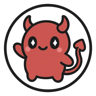 little alchemy style icon
subject: crimson devil
border: medium-black
shape: round, circular
background: white
style: full color fill with medium black outlining sticker
