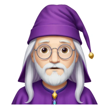 dumbledore, long white hair, wear purple magic hat, glasses sticker