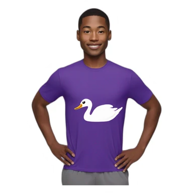 Boy Runner in purple T-shirt and swan logo sticker