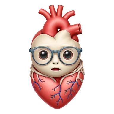 Quiero un corazón anatómico pintado en lápiz con colores pasteles a la vez tienen que ser realista Chibi Kawaii con boca y ojos unos lentes. Borde blanco para sticker sticker