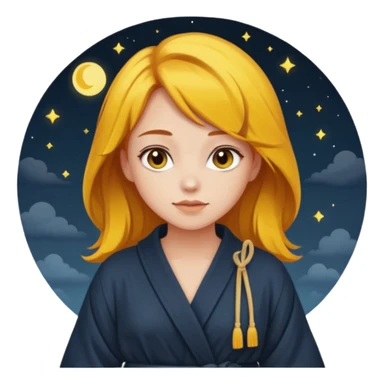 cute and sexy girl with bright yellow-brown hair in a dark sky pallete robe sticker