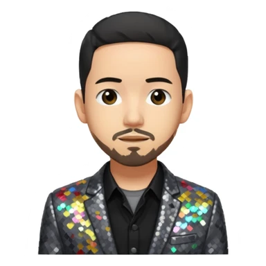 Mike Shinoda with sequin gray suit jacket with black shirt sticker