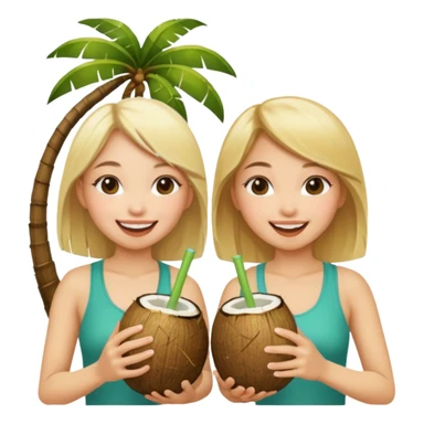 Two girls drinking out of a coconut one Asian one blonde  sticker