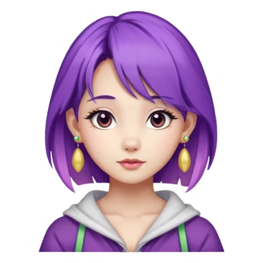 purple haired girl, asian, bunny eared and earrings sticker