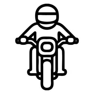 biker on bike, black helmet, front view, bold outline, minimalism, no background sticker