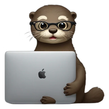 otter with glasses leaning against a pillow while taping on a macbook sticker