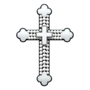 Elegant emoji icon of a white cross made of white beads, glossy surface, subtle shadows, pure white palette, centered sticker