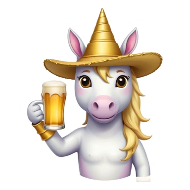 unicorn with a golden sambrero holding a beer sticker