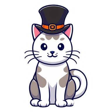 playful cat with a fancy hat sticker