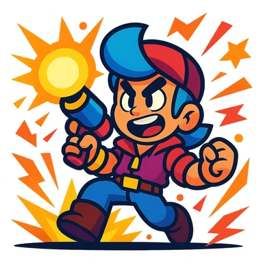 Brawl Stars character with a power-up, action-packed, cartoon style sticker