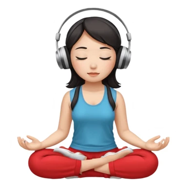 An East Asian woman🧘🏻‍♀️ is sitting cross-legged in a meditation pose, wearing Apple headphones🎧 and listening to music. The song is so beautiful that she has her eyes closed and tears streaming down her face. sticker