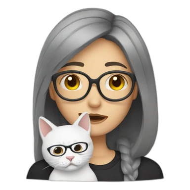 A white woman with glasses crying with her cat sticker