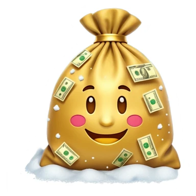3D emoji style, money bag with dollar bills, New Year theme, snow particles, festive lighting, rich vibe, high detail, transparent background

 sticker