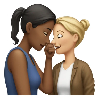 One woman whispers into the ear of another woman closing by hand sticker