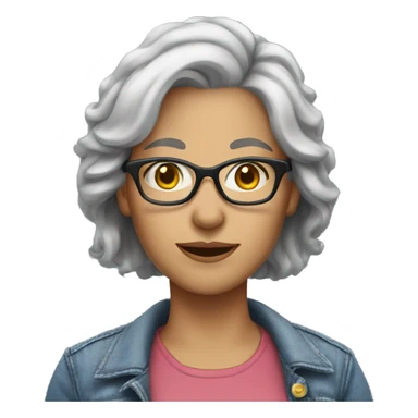 female white teacher grey hair with glasses wearing jeans and a jean jacket sticker