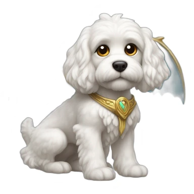 White cavapoo as dragon with wings from World of Warcraft  sticker