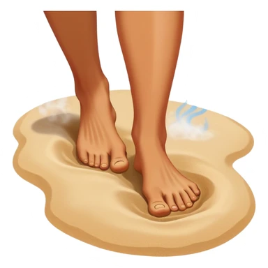 bare foot taking a step on extremely hot beach sand with heat waves and steam rising, showing discomfort without blood sticker