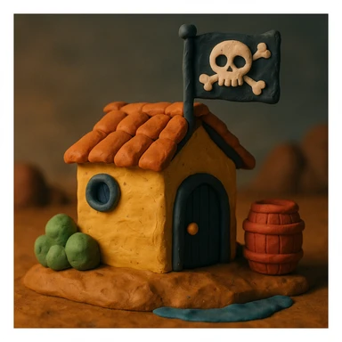 old pirate's house with skull flag sticker