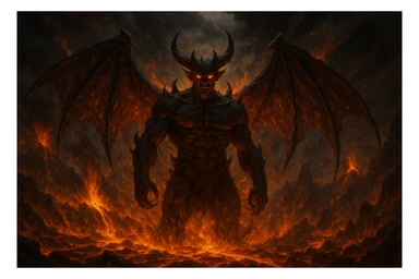 fantasy devil with wings and fire, epic scene sticker