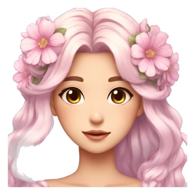 Shiny Gorgeous Pastel Anime Lady with blushing face and pretty hair with a flower crown aesthetic trending style sticker