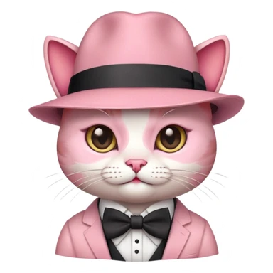 cute pink cat mafia boss with fedora hat and bow tie sticker