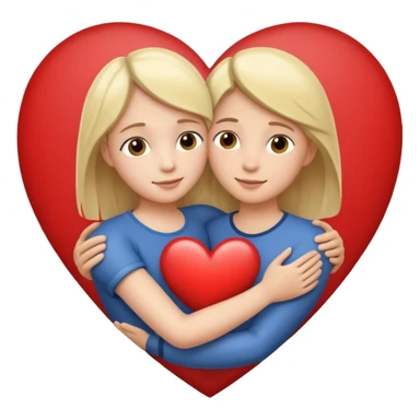 two figures, adult and child, inside a heart sticker