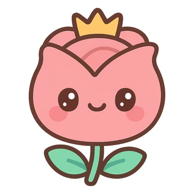 round smiling rose with a crown, cartoonish and cute, kawaii style sticker