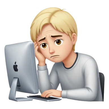 sad emoji with tired look near computer sticker