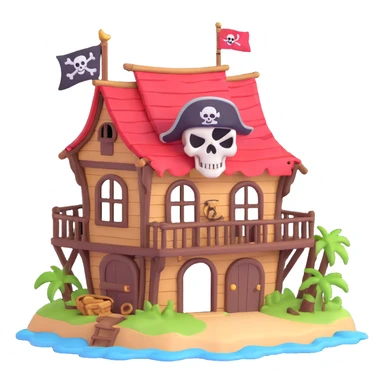 old pirate's house with skull flag sticker