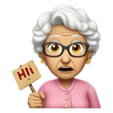 Angry grandma holding a sign that says “Hi Urrolba” sticker