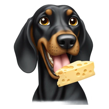 Black coonhound eating cheese sticker