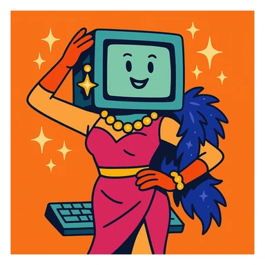 a computer with a glamorous outfit, sparkling accessories, confident pose, playful style, dress to impress in your computer sticker